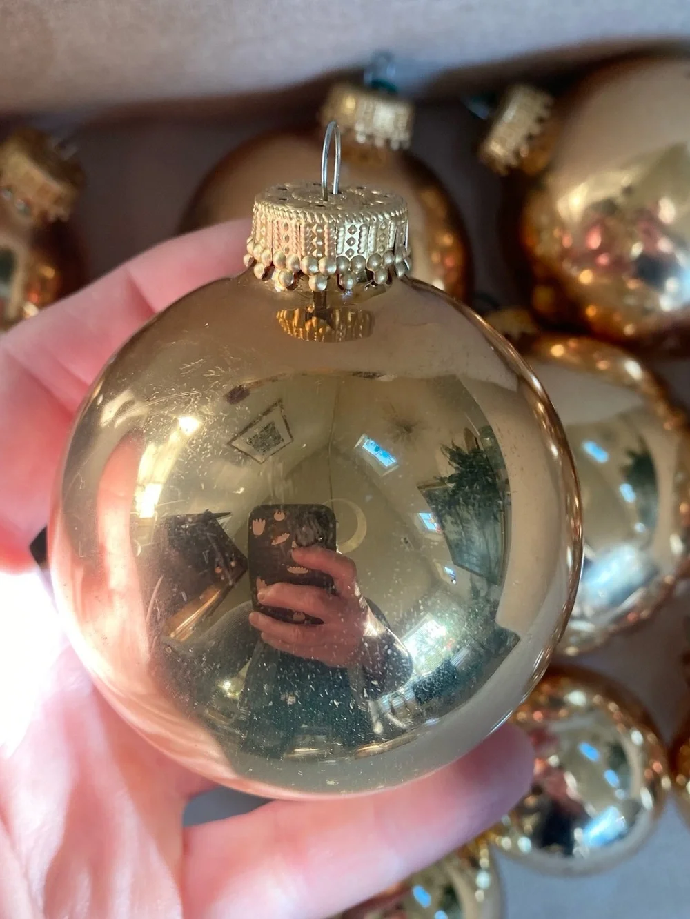 Vintage Christmas by Krebs Gold Glass Ball Ornaments - Set of 7 3”